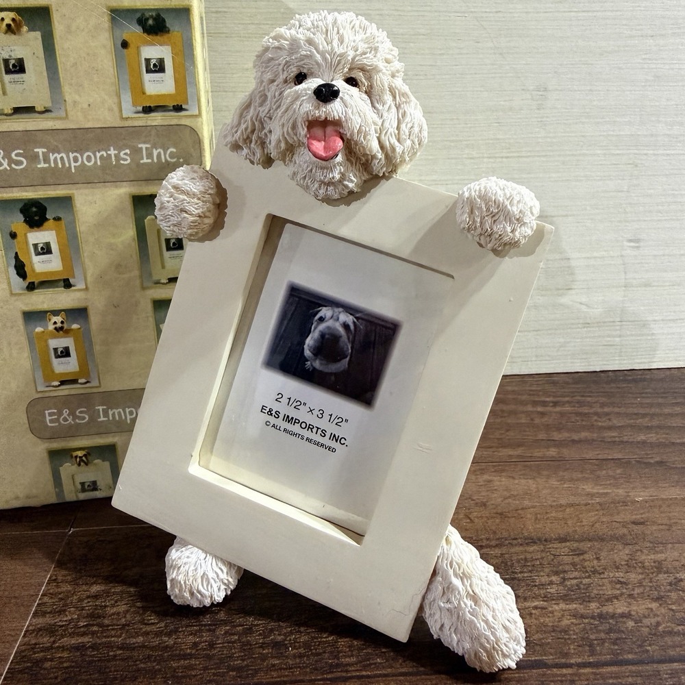 NOS Bichon Frise 3-D Desk Top Photo Frame For 2"X3" E&S Imports NEW In Box